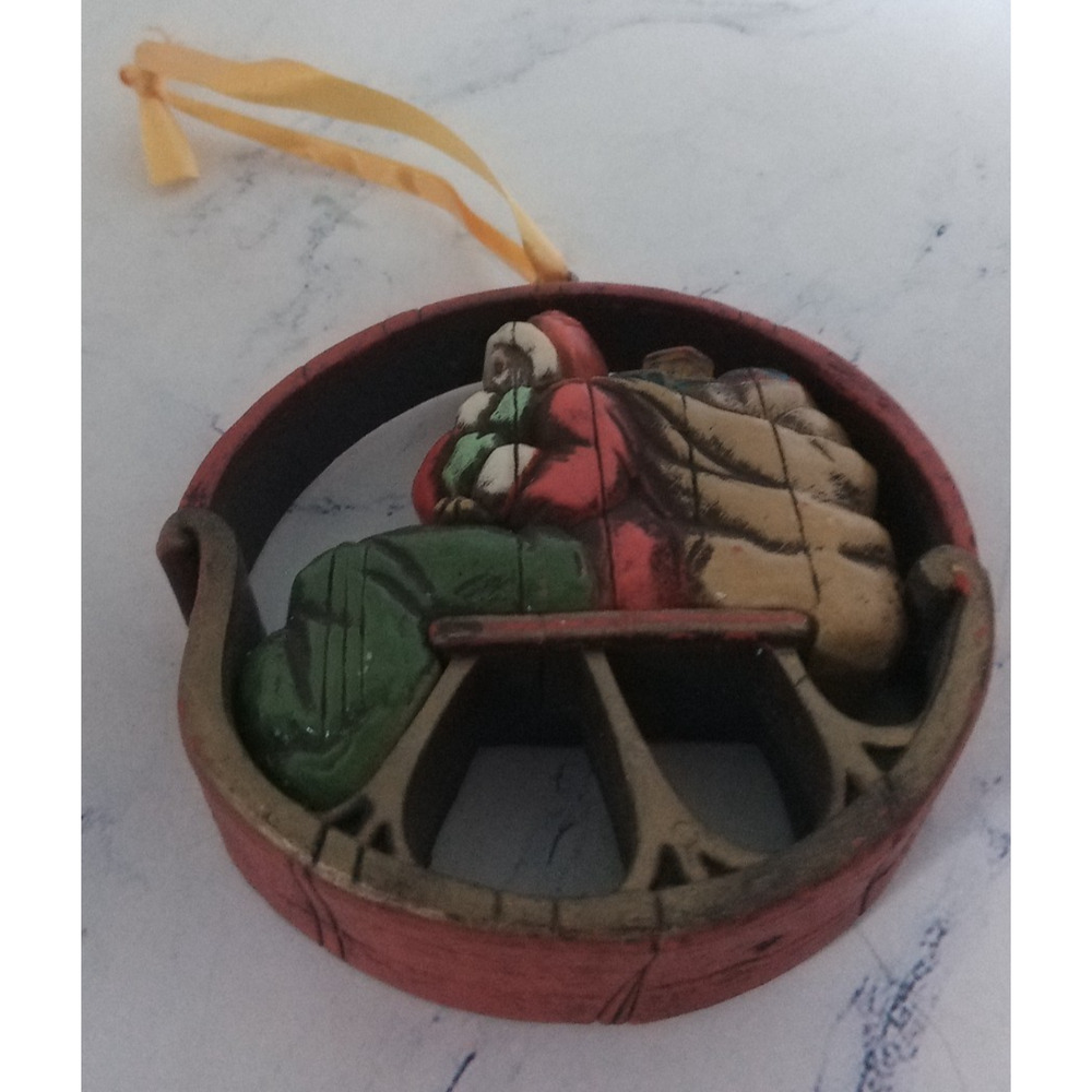 Round Plastic Santa Claus With Sleigh Ornament